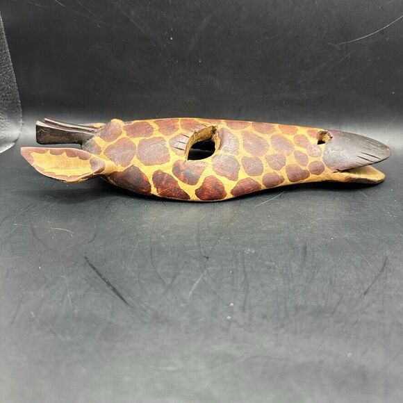 Vintage Giraffe Mask Hand Carved Wood Painted African Wall Decor Art Brown - Picture 13 of 16
